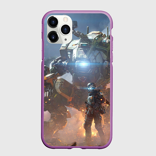 Чехол iPhone 11 Pro матовый Titanfall: Attack Robots / 3D-Фиолетовый – фото 1