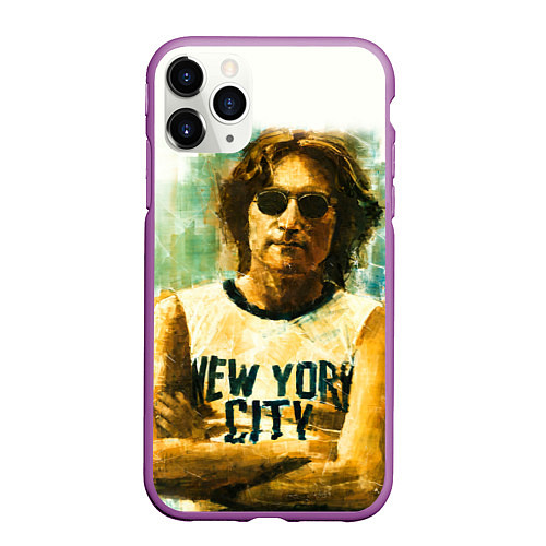 Чехол iPhone 11 Pro матовый John Lennon: New York / 3D-Фиолетовый – фото 1