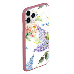 Чехол iPhone 11 Pro матовый Сирень и Пионы, цвет: 3D-малиновый — фото 2