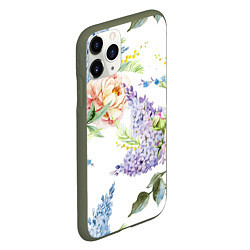 Чехол iPhone 11 Pro матовый Сирень и Пионы, цвет: 3D-темно-зеленый — фото 2