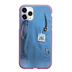 Чехол iPhone 11 Pro матовый Костюм врача, цвет: 3D-малиновый