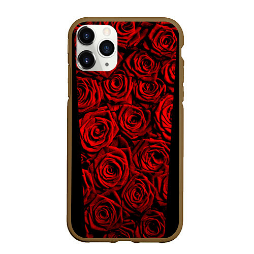 Чехол iPhone 11 Pro матовый Унисекс / Красные розы / 3D-Коричневый – фото 1
