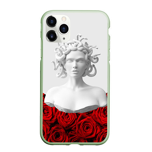 Чехол iPhone 11 Pro матовый Унисекс / Snake roses girl / 3D-Салатовый – фото 1