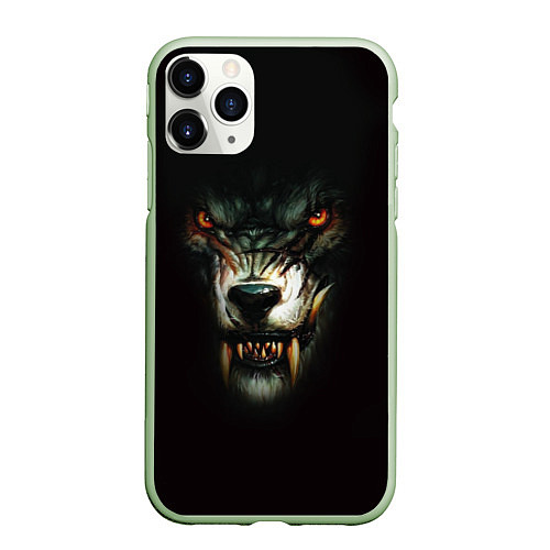 Чехол iPhone 11 Pro матовый Оскал волка / 3D-Салатовый – фото 1