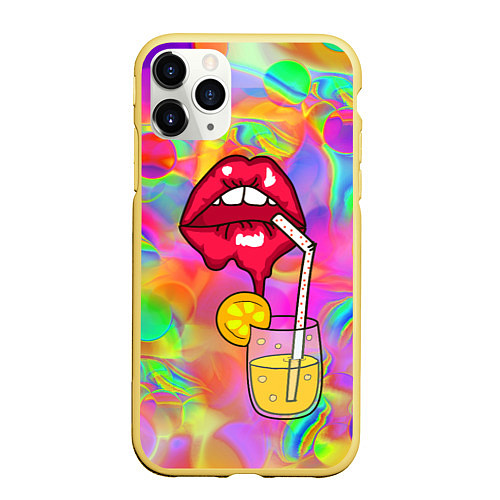 Чехол iPhone 11 Pro матовый Cocktail lips / 3D-Желтый – фото 1