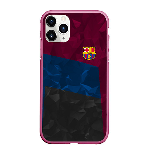 Чехол iPhone 11 Pro матовый FC Barcelona: Dark polygons / 3D-Малиновый – фото 1