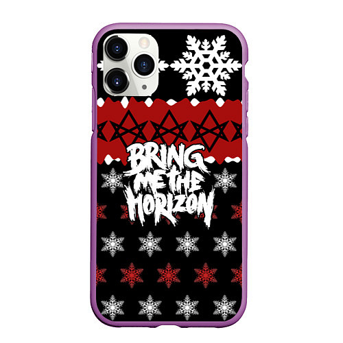 Чехол iPhone 11 Pro матовый Праздничный Bring Me the Horizon / 3D-Фиолетовый – фото 1