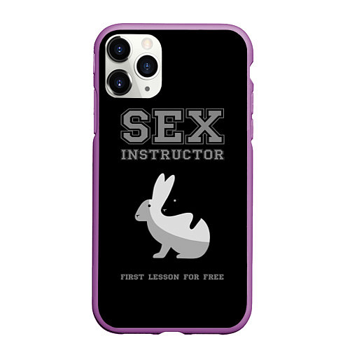 Чехол iPhone 11 Pro матовый Sex Instructor - first lesson for free / 3D-Фиолетовый – фото 1