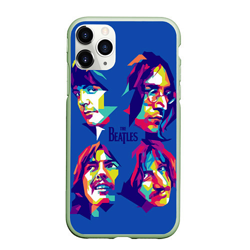 Чехол iPhone 11 Pro матовый The Beatles: Faces / 3D-Салатовый – фото 1