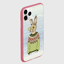 Чехол iPhone 11 Pro матовый Кролик хипстер, цвет: 3D-малиновый — фото 2