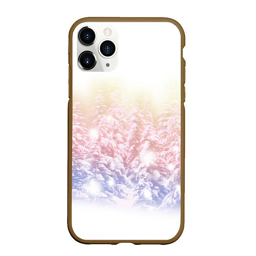 Чехол iPhone 11 Pro матовый Зимний лес / 3D-Коричневый – фото 1