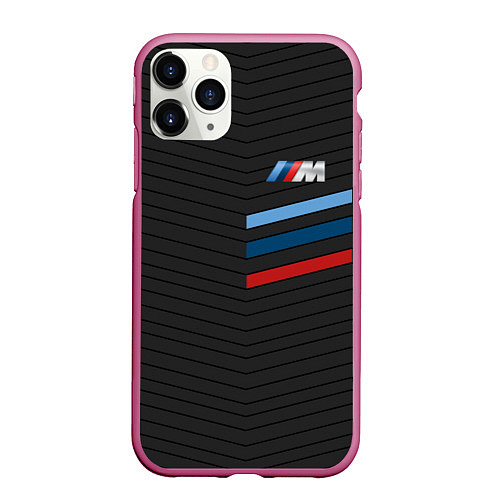 Чехол iPhone 11 Pro матовый BMW: M Tricolor Sport / 3D-Малиновый – фото 1