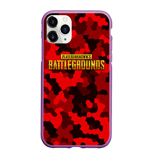 Чехол iPhone 11 Pro матовый PUBG: Red Mozaic / 3D-Фиолетовый – фото 1