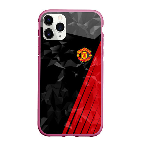 Чехол iPhone 11 Pro матовый FC Manchester United: Abstract / 3D-Малиновый – фото 1