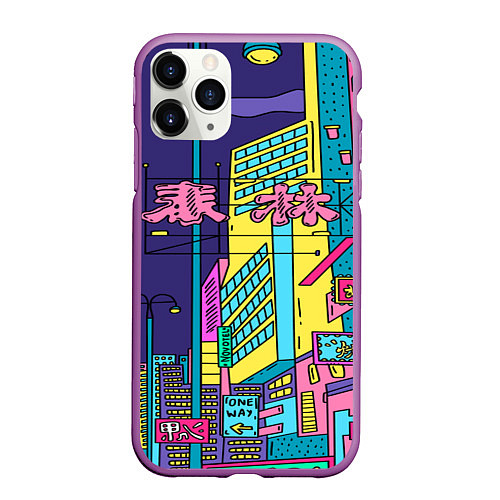Чехол iPhone 11 Pro матовый Токио сити / 3D-Фиолетовый – фото 1