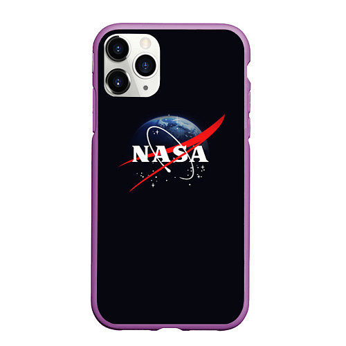 Чехол iPhone 11 Pro матовый NASA: Black Space / 3D-Фиолетовый – фото 1