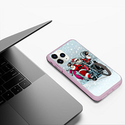 Чехол iPhone 11 Pro матовый Санта Клаус байкер, цвет: 3D-розовый — фото 2