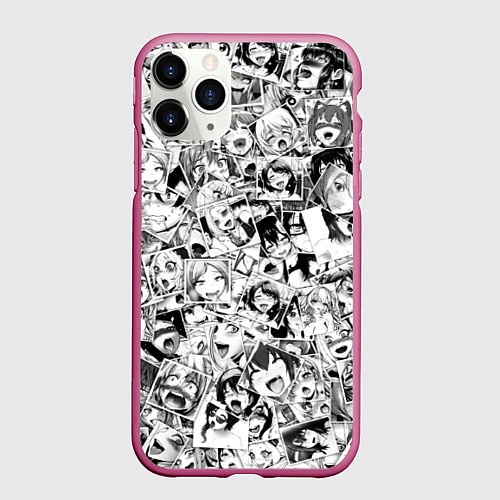 Чехол iPhone 11 Pro матовый Ahegao: Black & White / 3D-Малиновый – фото 1