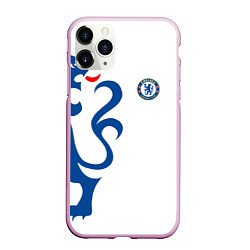 Чехол iPhone 11 Pro матовый FC Chelsea: White Lion, цвет: 3D-розовый