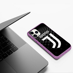 Чехол iPhone 11 Pro матовый FC Juventus: Black Lines, цвет: 3D-фиолетовый — фото 2