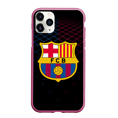 Чехол iPhone 11 Pro матовый FC Barcelona Lines / 3D-Малиновый – фото 1