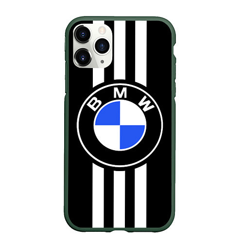 Чехол iPhone 11 Pro матовый BMW: White Strips / 3D-Темно-зеленый – фото 1