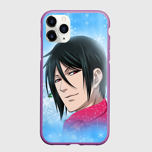 Чехол iPhone 11 Pro матовый Зимний Дворецкий / 3D-Фиолетовый – фото 1