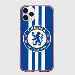 Чехол iPhone 11 Pro матовый FC Chelsea: Gold Lines, цвет: 3D-малиновый