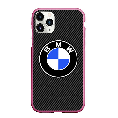 Чехол iPhone 11 Pro матовый BMW CARBON БМВ КАРБОН / 3D-Малиновый – фото 1