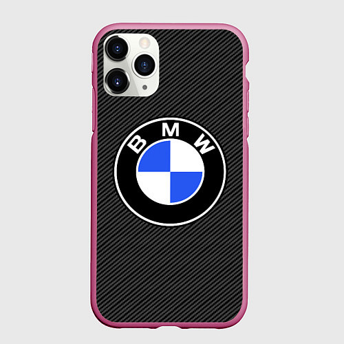 Чехол iPhone 11 Pro матовый BMW CARBON БМВ КАРБОН / 3D-Малиновый – фото 1