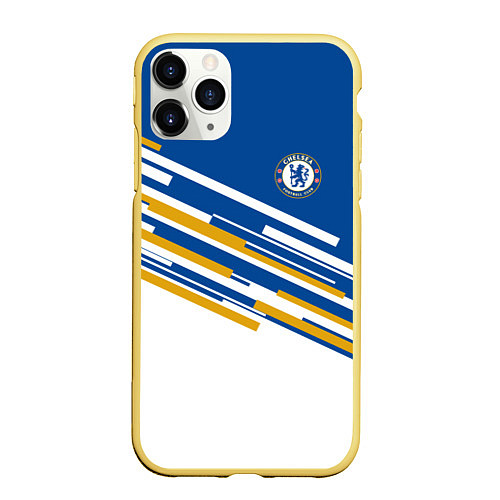 Чехол iPhone 11 Pro матовый FC Chelsea: Colour Line / 3D-Желтый – фото 1