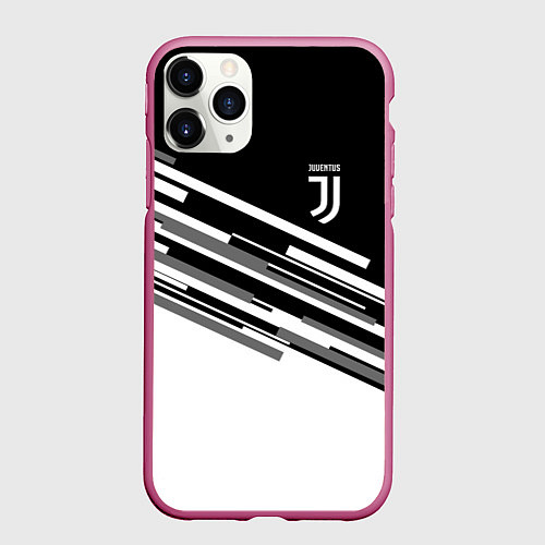 Чехол iPhone 11 Pro матовый FC Juventus: B&W Line / 3D-Малиновый – фото 1