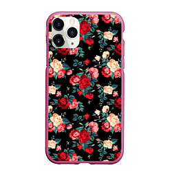 Чехол iPhone 11 Pro матовый Кустовые розы, цвет: 3D-малиновый