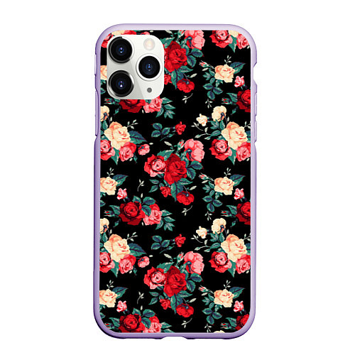 Чехол iPhone 11 Pro матовый Кустовые розы / 3D-Светло-сиреневый – фото 1