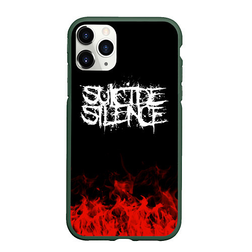 Чехол iPhone 11 Pro матовый Suicide Silence: Red Flame / 3D-Темно-зеленый – фото 1