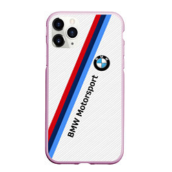 Чехол iPhone 11 Pro матовый BMW Motorsport: White Carbon, цвет: 3D-розовый