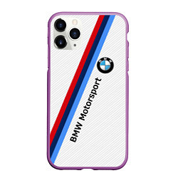 Чехол iPhone 11 Pro матовый BMW Motorsport: White Carbon, цвет: 3D-фиолетовый