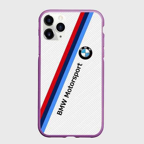 Чехол iPhone 11 Pro матовый BMW Motorsport: White Carbon / 3D-Фиолетовый – фото 1