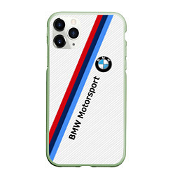 Чехол iPhone 11 Pro матовый BMW Motorsport: White Carbon, цвет: 3D-салатовый