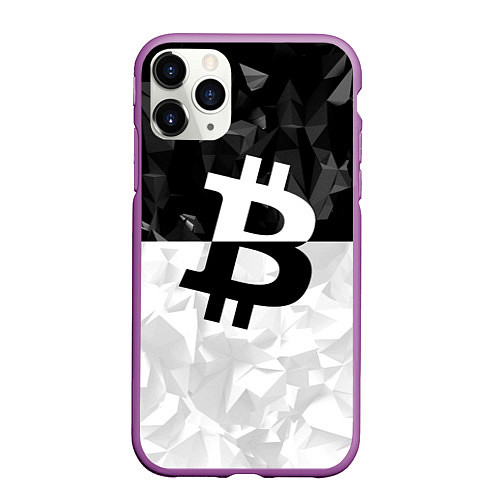 Чехол iPhone 11 Pro матовый Bitcoin: Poly Style / 3D-Фиолетовый – фото 1