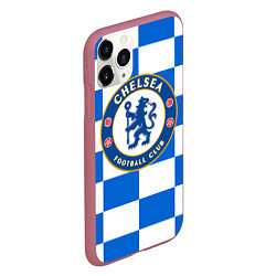 Чехол iPhone 11 Pro матовый FC Chelsea: Grid, цвет: 3D-малиновый — фото 2