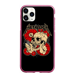 Чехол iPhone 11 Pro матовый Metallica Skull, цвет: 3D-малиновый