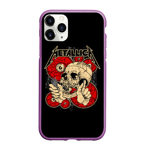 Чехол iPhone 11 Pro матовый Metallica Skull / 3D-Фиолетовый – фото 1