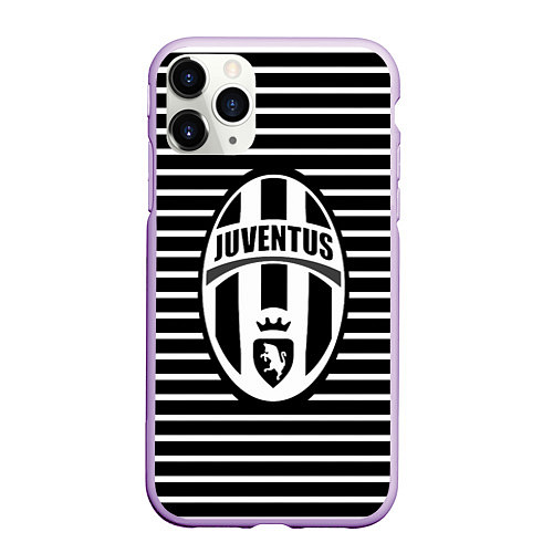 Чехол iPhone 11 Pro матовый FC Juventus: Black Lines / 3D-Сиреневый – фото 1