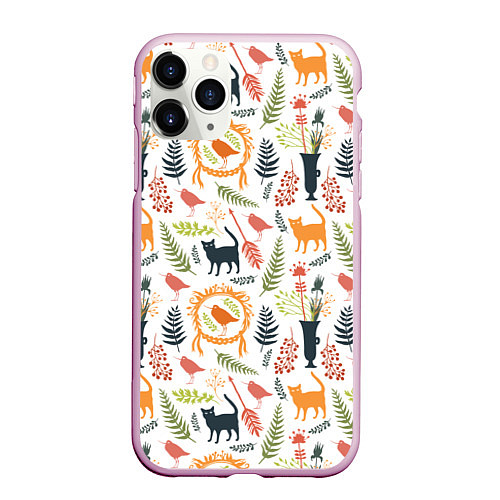 Чехол iPhone 11 Pro матовый О кошках и птичках / 3D-Розовый – фото 1