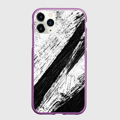 Чехол iPhone 11 Pro матовый Белый и черный / 3D-Фиолетовый – фото 1