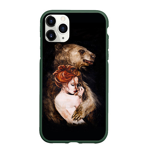 Чехол iPhone 11 Pro матовый Лесной защитник / 3D-Темно-зеленый – фото 1