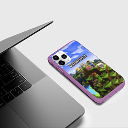 Чехол iPhone 11 Pro матовый Майнкрафт: Даниил, цвет: 3D-фиолетовый — фото 2
