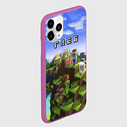 Чехол iPhone 11 Pro матовый Майнкрафт: Глеб, цвет: 3D-фиолетовый — фото 2
