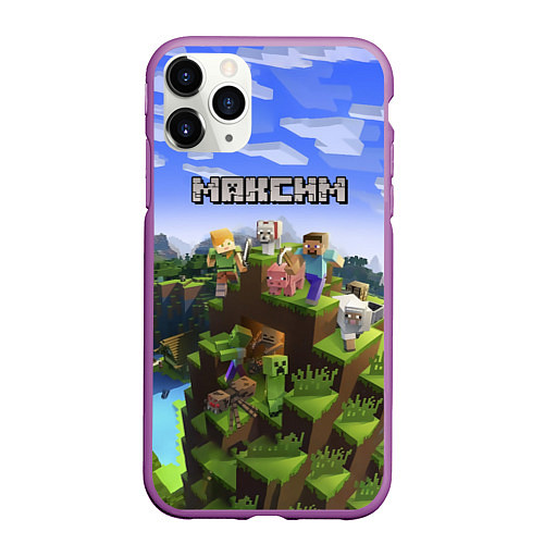 Чехол iPhone 11 Pro матовый Майнкрафт: Максим / 3D-Фиолетовый – фото 1